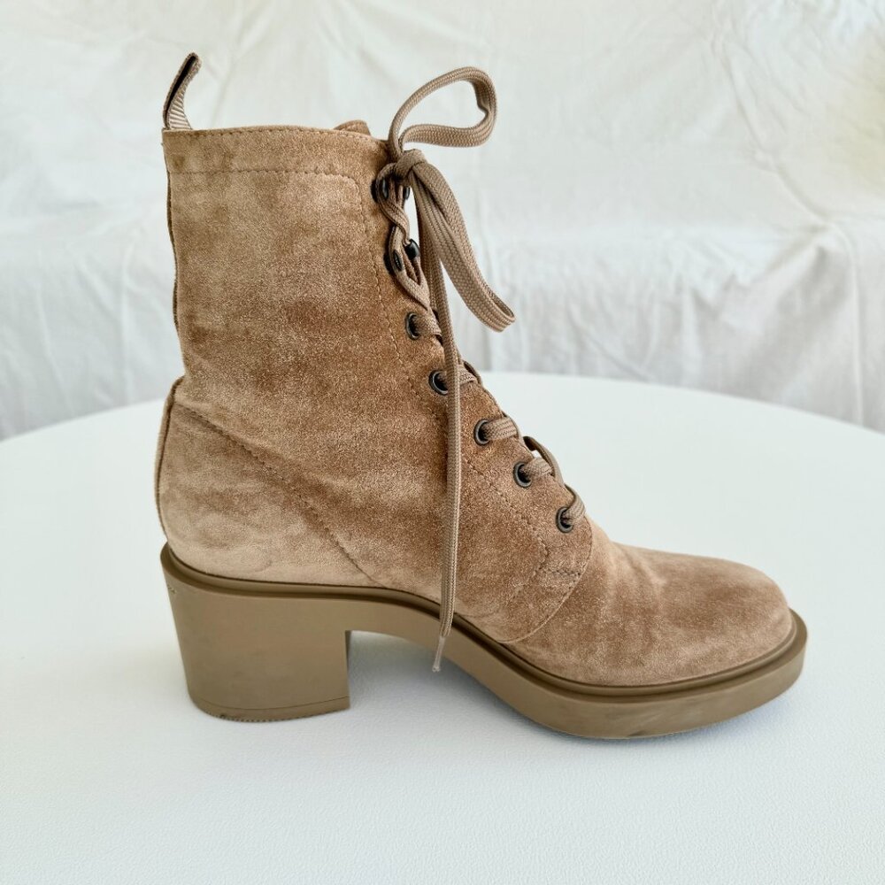 Gianvito Rossi Foster Lace-Up Combat Boots in Camel Suede - Picture 12 of 16